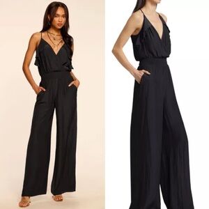 NWT $395 Ramy Brook Leilani Ruffle Trim Wide Leg Jumpsuit Size XS Black.    3